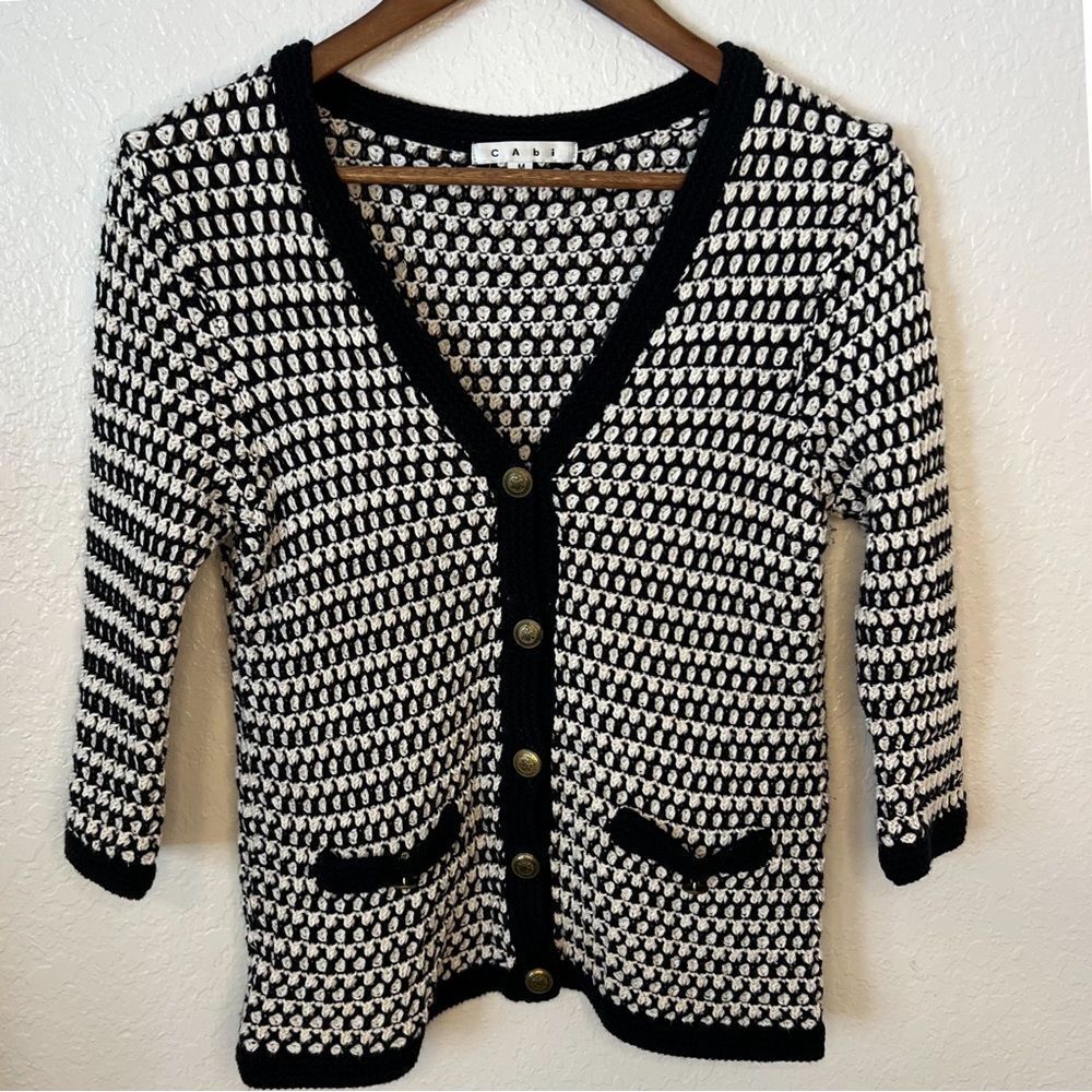 CAbi Black and White Knit Cardigan Sweater